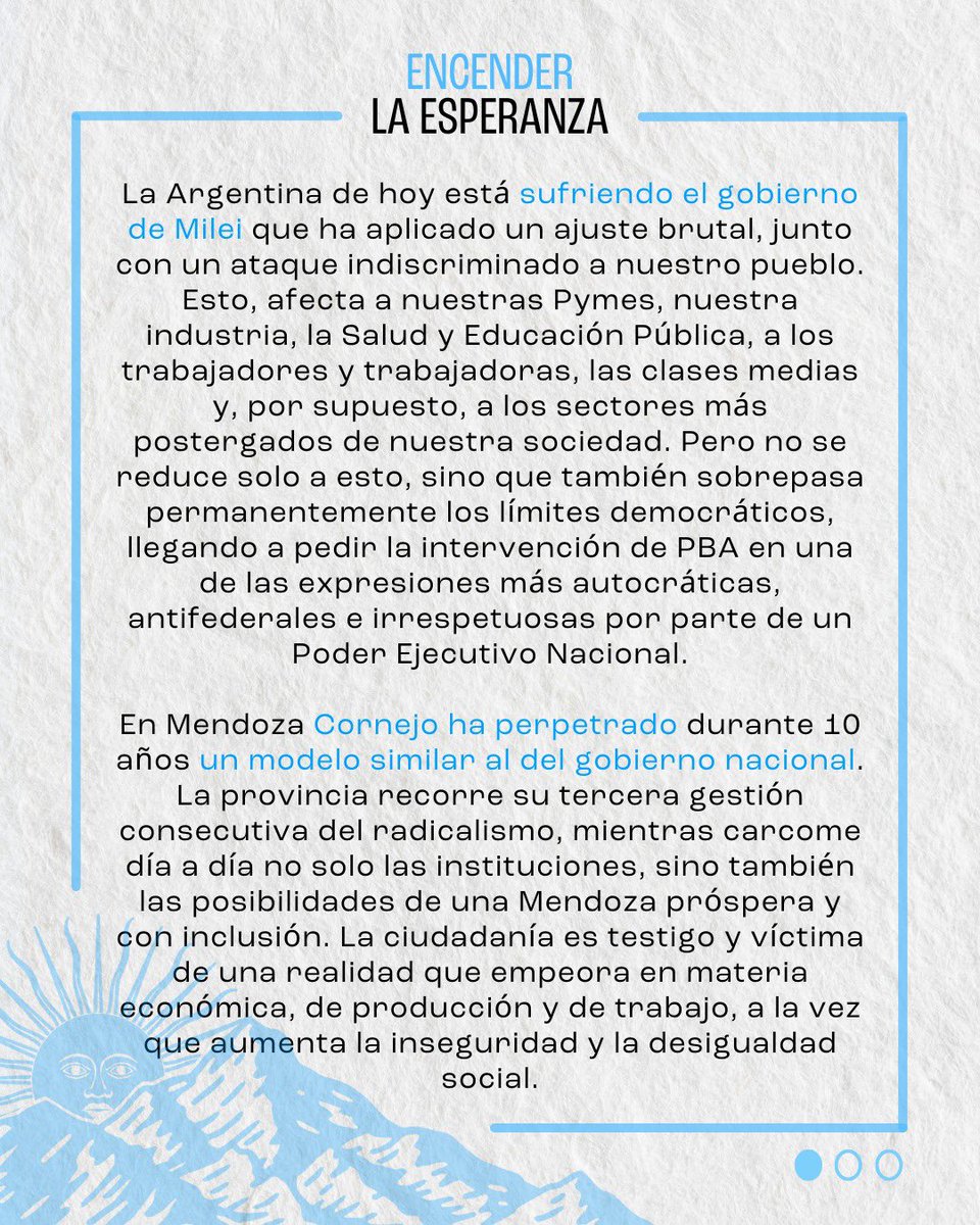 esperanza_mza's tweet photo. Desde este espacio plural vemos la oportunidad de proponer y debatir un nuevo camino para transitar en Mendoza
#Esconaxel 
#Estavezelijoyo https://t.co/dgm5O7XTcW