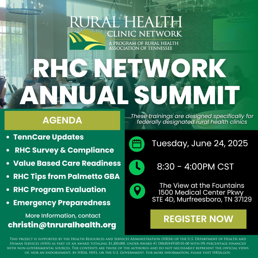 RHA invites you to join us for our 2025 RHC Annual Summit. This summer event will give RHC members an opportunity to learn from prominent speakers as we explore critical topics that are affecting RHCs across the state of Tennessee. rhat.memberclicks.net/rhcnetworkmeet…