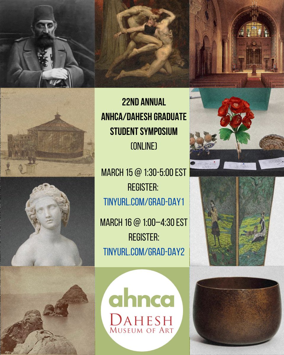 Registration is open for the 22nd Annual Graduate Symposium in Nineteenth-Century Art! 

Keynote Lecture, March 15, 11:00AM EST: tinyurl.com/grad-keynote
First Session, March 15, 1:30PM EST: tinyurl.com/grad-day1
Second Session, March 16, 1:00PM EST: tinyurl.com/grad-day2