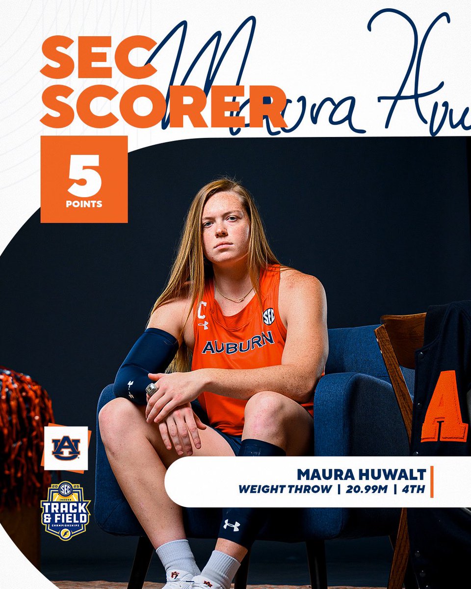 Maura Huwalt finishes weight throw in 4th place, adding 5 points to the women’s total (20.99m)

#WarEagle