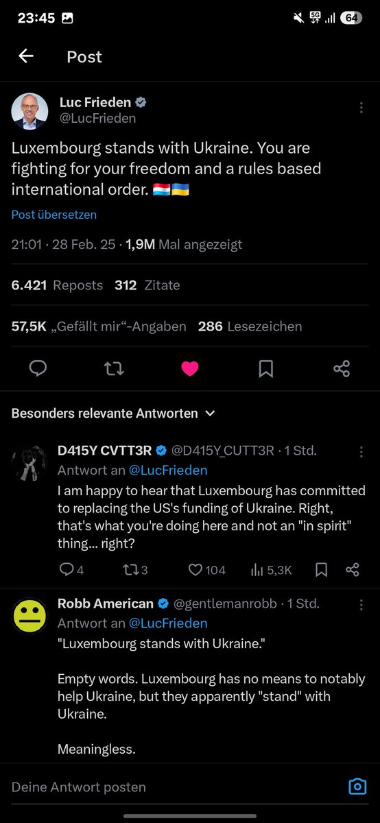 Also. Ech sinn jo keen direkten Fan vum Frieden, mee deen Statement ass wichteg an 1,9k Amerikaner dei den geck mat eisem Land maachen triggert mech mei wei geduecht