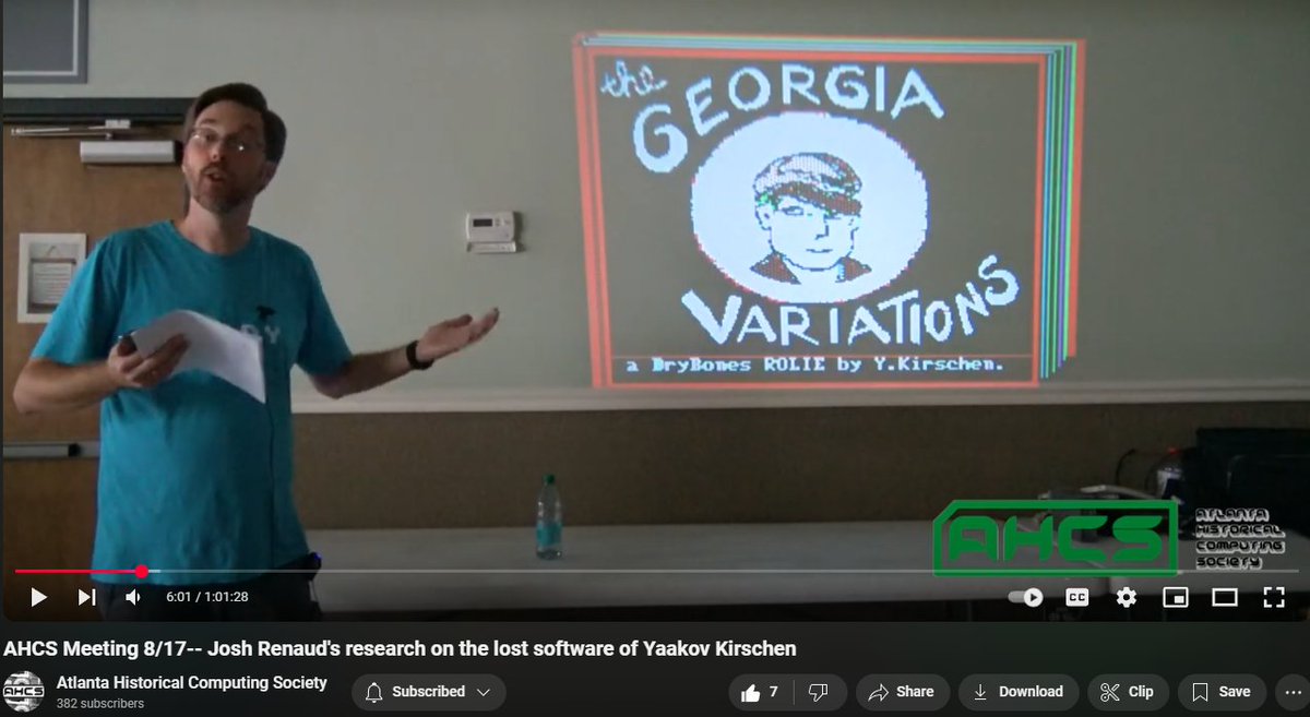 AtlHCSdotORG's tweet image. Last August, Josh Renaud presented his research on the lost Apple II software of Yaakov Kirschen to our group.
youtube.com/watch?v=BiC4h2…