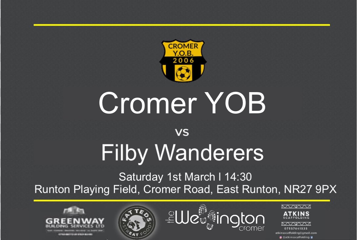 THIS WEEKEND |

After a couple of wins on the bounce, we host Filby full of confidence and ready to battle for another positive result. 

Due to a pitch issue we are playing this home fixture down the coast at East Runton!

All support appreciated 💪🏽

YOB 🟡⚫