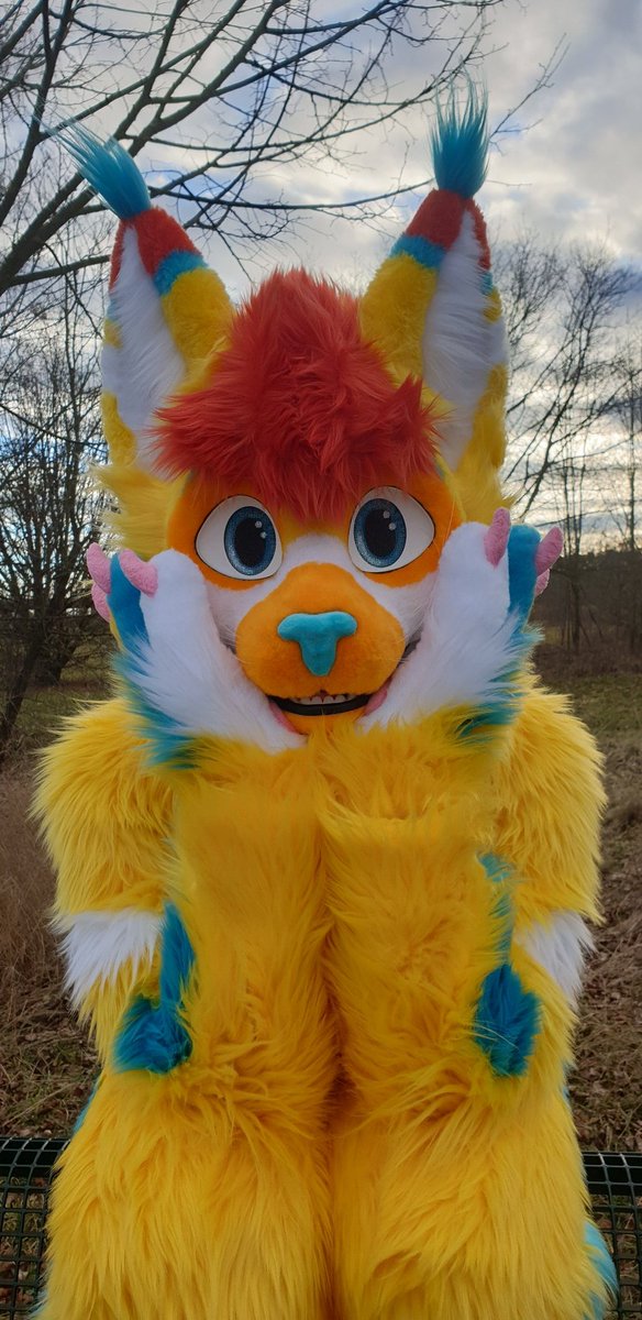 Happy #FursuitFriday mit <a href="/Phynnax/">Phynnax</a> unserer gelben Luchskatze. 
#cat #lynx #furries #fursuiter #fursuitmaker #ilovemyjob