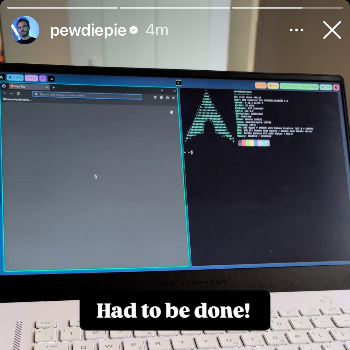 k7agar's tweet image. pewdiepie installing arch linux 

WHAT?