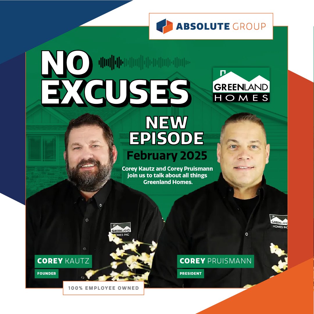 🚨 New Episode Alert! ⁠
⁠
Corey Kautz and Corey Pruisman join the No Excuses podcast to talk about all things Greenland Homes. If you're at all curious about Greenland, you won't want to miss this one.⁠
⁠
Listen now on Apple or Spotify Podcasts or at AbsoluteGroupPodcast.com.