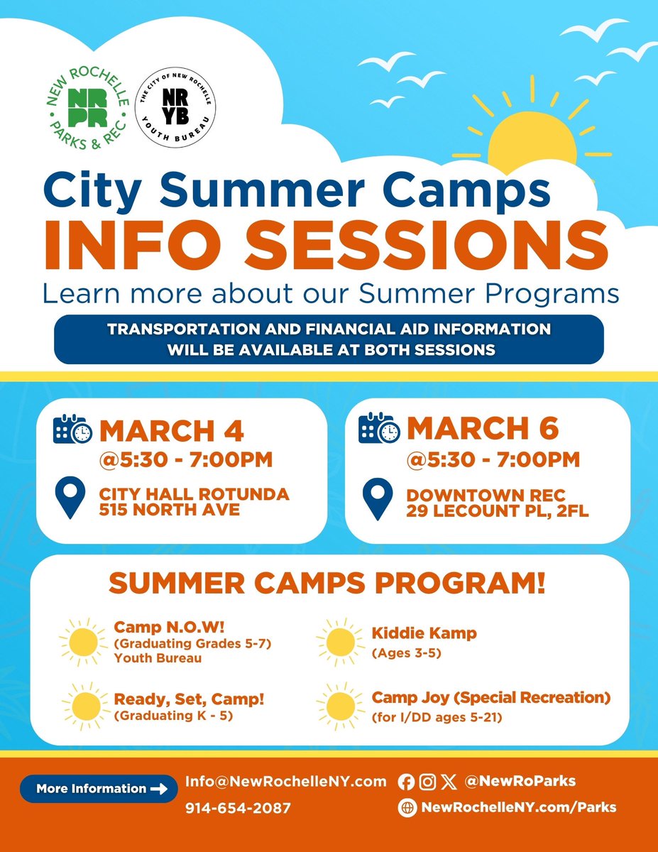 NewRoParks's tweet photo. “We are beyond excited for the upcoming 2025 Summer Day Camp Season,” said Parks &amp; Recreation Commissioner Vin Parise.  “Our Citywide summer programming features a dynamic and talented staff, along with a robust camp curriculum and diverse offerings for children of all ages. https://t.co/0ptPVGfje7