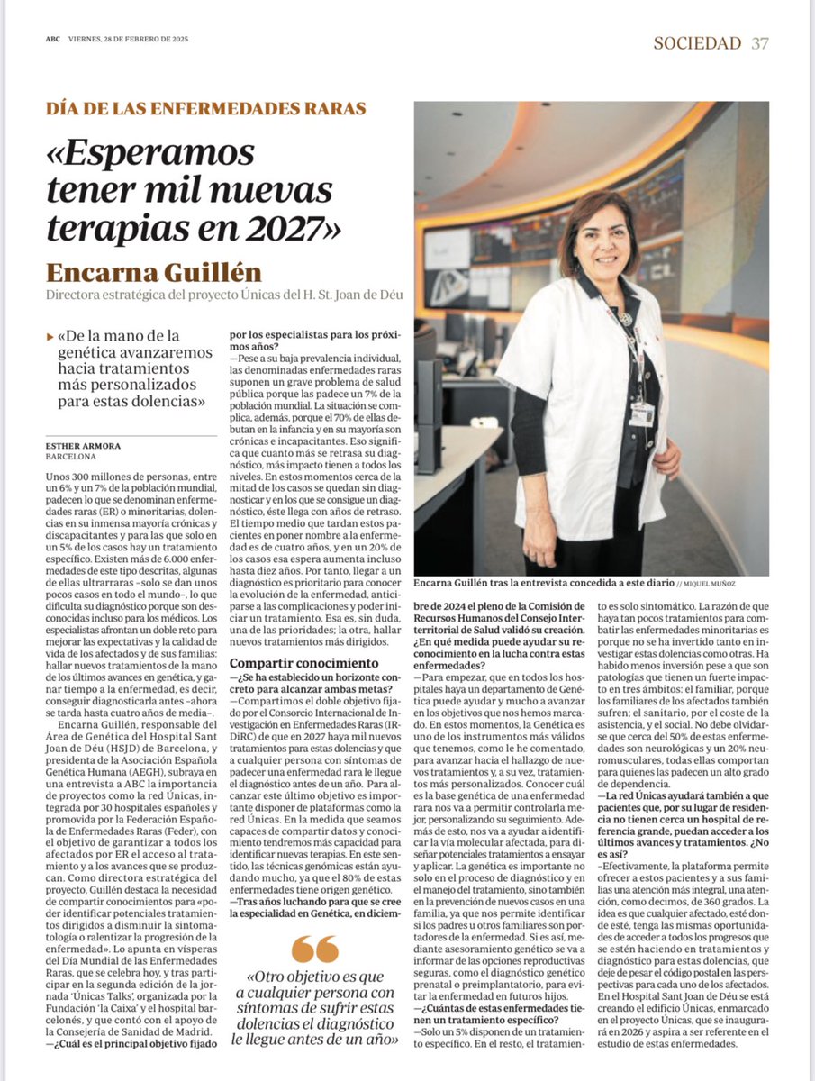 encarna_guillen's tweet photo. #DíaMundialEnfermedadesRaras🍀
Gracias @abc_es por esta entrevista! 
@SJDbarcelona_es https://t.co/xRT0b5Pibo
