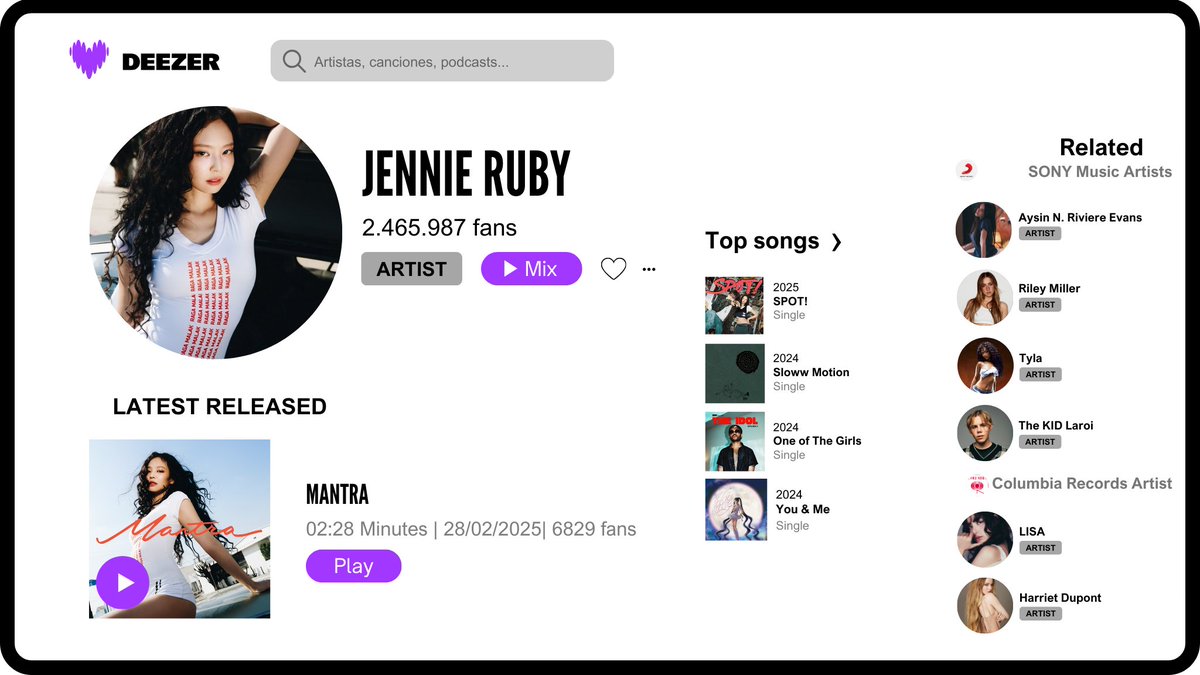 🎶🎧 © #iDeezerMusicRP
(+) 𝗝𝗲𝗻𝗻𝗶𝗲 𝗥𝘂𝗯𝘆 (<a href="/chanelfiles/">𝐉𝐞𝐧𝐧𝐢𝐞 𝐑𝐮𝐛𝐲ଓ</a>)
𝗡𝗲𝘄 𝗠𝘂𝘀𝗶𝗰 › #MantraRP

Jennie Ruby's new song "𝗠𝗮𝗻𝘁𝗿𝗮" has been added to our app, go and listen to it now! © 𝟮𝟬𝟮𝟱, #ColumbiaRecordsRP