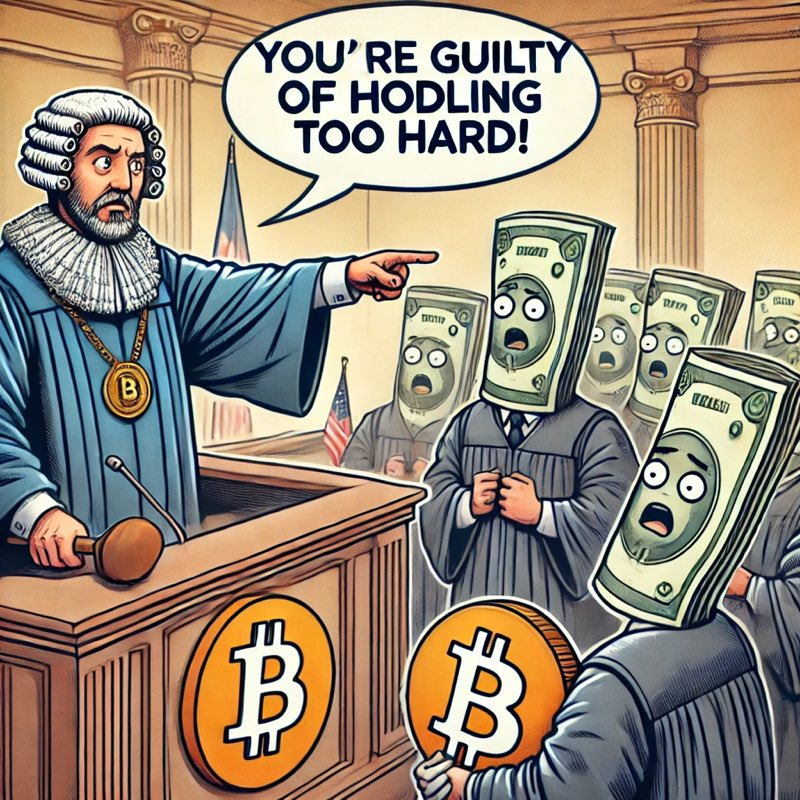 phcimage's tweet image. 👨‍⚖️ BREAKING: Bitcoin Army Summoned for Jury Duty 👨‍⚖️

⚖️ Charge: HODLing too hard
📝 Defense: ‘Your Honor, it’s not a crime to refuse fiat.’
📢 Verdict: Guilty of being too decentralized!

#BitcoinArmy #HODL #NotFinancialAdvice
