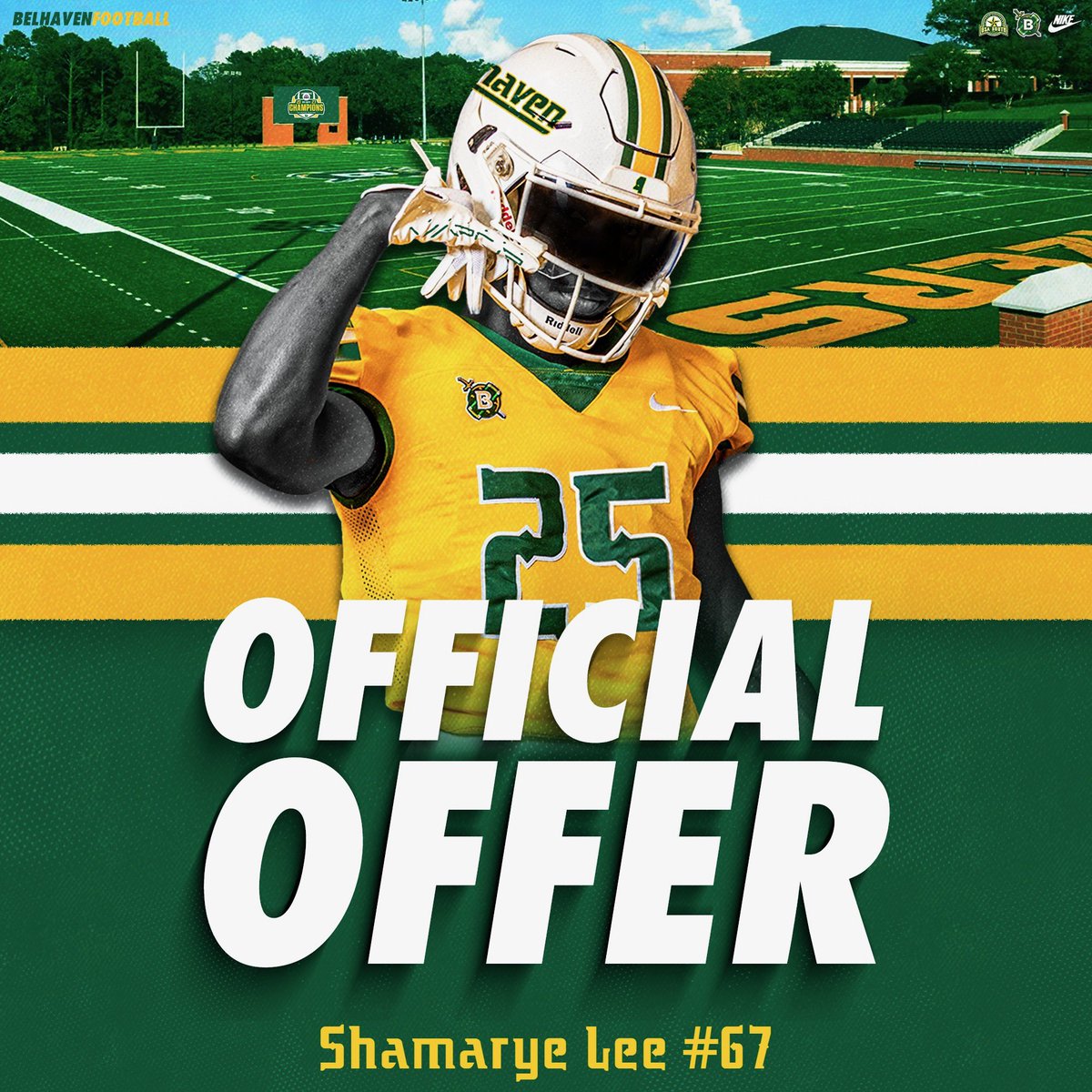 Shamarye Lee (@shamaryelee67) on Twitter photo After a great visit and conversation with <a href="/Coach_CDN2/">CJ Nightingale</a>, I’am truly blessed to receive an offer from Belhaven University!
#AGTG <a href="/MAsagunla/">Mayowa Asagunla</a>
<a href="/CoachDDuggan/">David Duggan</a> <a href="/shayhodge3/">Shay Hodge™</a> <a href="/BelhavenFB/">Belhaven Football</a> <a href="/MalcolmLRollins/">Malcolm Rollins</a> <a href="/CoachAlkire/">Chase Alkire</a> <a href="/case_cook/">Case Cook</a> <a href="/MichaelATurner3/">Coach Turner</a> <a href="/Coach_Brinson_/">CoachBrinson_</a> <a href="/JARaiderFB/">JA Raider Football</a> After a great visit and conversation with <a href="/Coach_CDN2/">CJ Nightingale</a>, I’am truly blessed to receive an offer from Belhaven University!
#AGTG <a href="/MAsagunla/">Mayowa Asagunla</a>
<a href="/CoachDDuggan/">David Duggan</a> <a href="/shayhodge3/">Shay Hodge™</a> <a href="/BelhavenFB/">Belhaven Football</a> <a href="/MalcolmLRollins/">Malcolm Rollins</a> <a href="/CoachAlkire/">Chase Alkire</a> <a href="/case_cook/">Case Cook</a> <a href="/MichaelATurner3/">Coach Turner</a> <a href="/Coach_Brinson_/">CoachBrinson_</a> <a href="/JARaiderFB/">JA Raider Football</a>