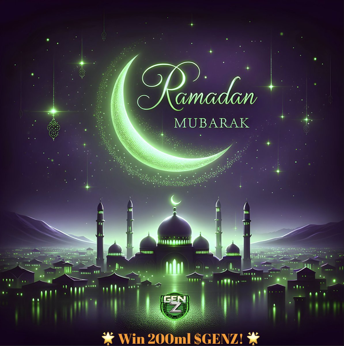 🌙✨ Ramadan Mubarak! 🎉 

We're celebrating with a FREE giveaway of 200ml $GenZ to 10 lucky winners—20ml $GenZ each! 🎁 

To enter:

1️⃣ RT this post
2️⃣ Follow <a href="/genz_green/">GenZ Green</a> 
3️⃣ Tag 3 friends in the comments!

Winners announced on Friday, 7th March! Good luck💚  #GenZ #crofam #FFTB