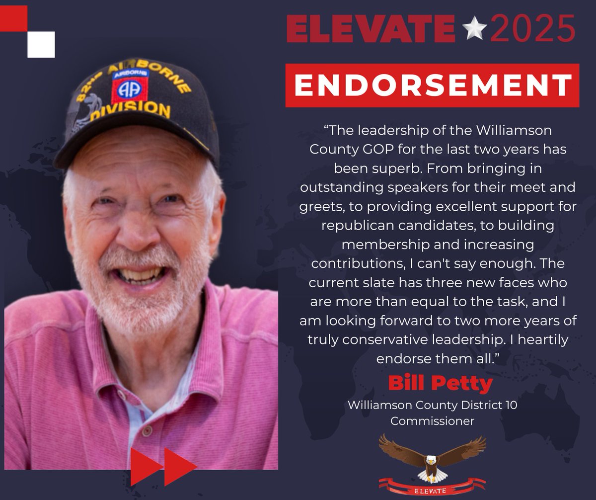 Many of you receive Bill Petty's Friday recap via email.  He is a veteran, patriot and helps us all maintain connections to our local government.  He also is District 10's newest Commissioner. Bill Petty is just on of our many endorsements.  Thank you, Bill!  #williamsoncountytn