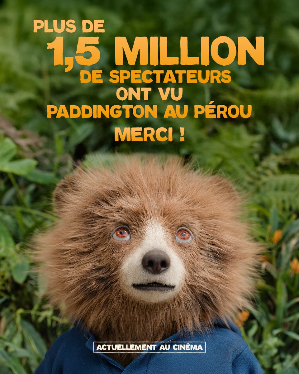 Plus de 1 500 000 de spectateurs ont vu Paddington au Pérou : merci ! 🐻

Réservez vite vos places : bit.ly/PaddingtonAuPe…

#PaddingtonAuPerou