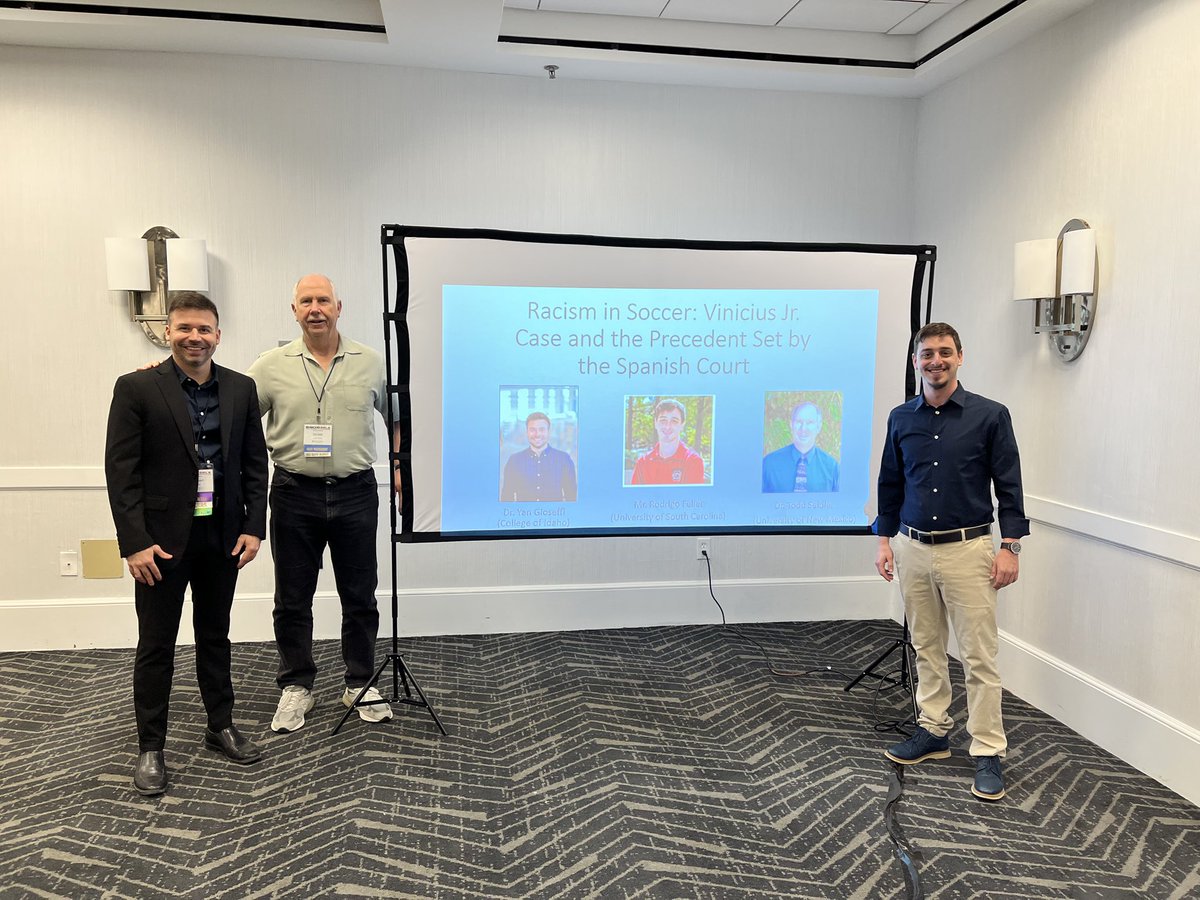 Today I got to present at the Sport and Recreation Law Association (SRLA) Conference alongside my friend Dr. Yan Gioseffi and Dr. Todd Seidler. Our presentation titled “Racism in Soccer: Vinicius Jr. Case and the Precedent Set by the Spanish Court” was very successful!