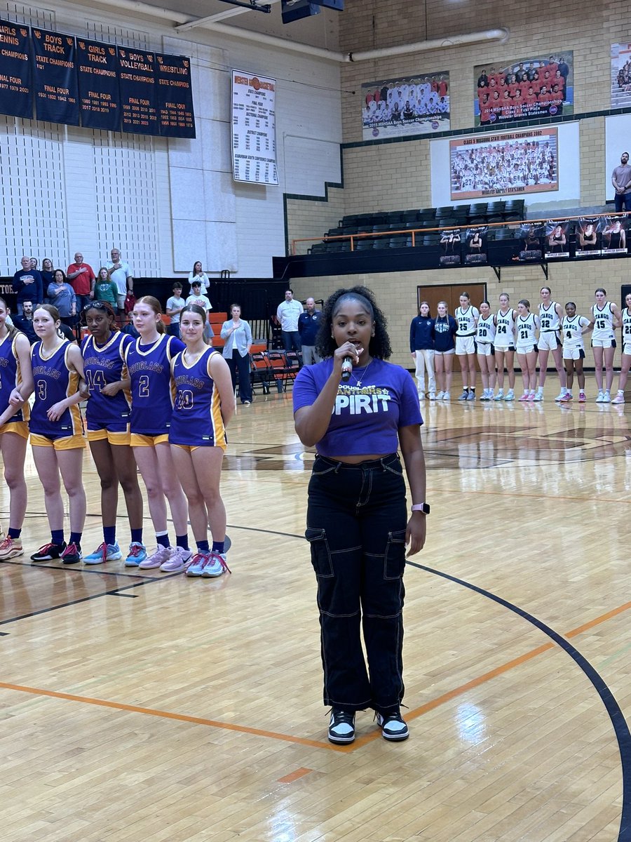 Tip-Off for the Girls game at Douglass Night.  Kamaya Norman with a beautiful rendition of the National Anthem