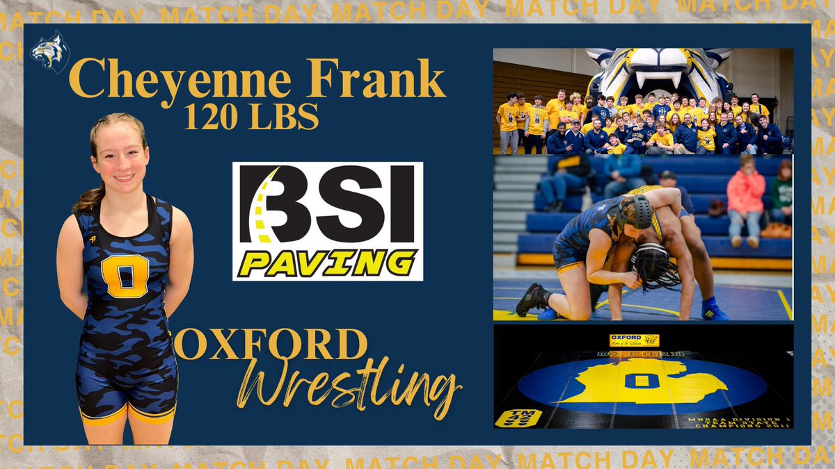 Oxford Wrestling (@oxfrdwrstlng) on Twitter photo STATE SEMI FINAL @ 120 Girls
#1 Cheyenne Frank v
#5 Amari Roberts @ East Kentwood
CHEYENNE WINS BY FIRST PERIOD FALL
AND IS INTO THE FINAL TOMORROW !!
#Hammer
❤️💙💛💪❤️
MHSAA STATE
<a href="/athletic_oxford/">Oxford Athletics</a>
<a href="/oxford_hs/">Oxford High School</a>
<a href="/oxfordinsider/">Oxford Insider</a> STATE SEMI FINAL @ 120 Girls
#1 Cheyenne Frank v
#5 Amari Roberts @ East Kentwood
CHEYENNE WINS BY FIRST PERIOD FALL
AND IS INTO THE FINAL TOMORROW !!
#Hammer
❤️💙💛💪❤️
MHSAA STATE
<a href="/athletic_oxford/">Oxford Athletics</a>
<a href="/oxford_hs/">Oxford High School</a>
<a href="/oxfordinsider/">Oxford Insider</a>