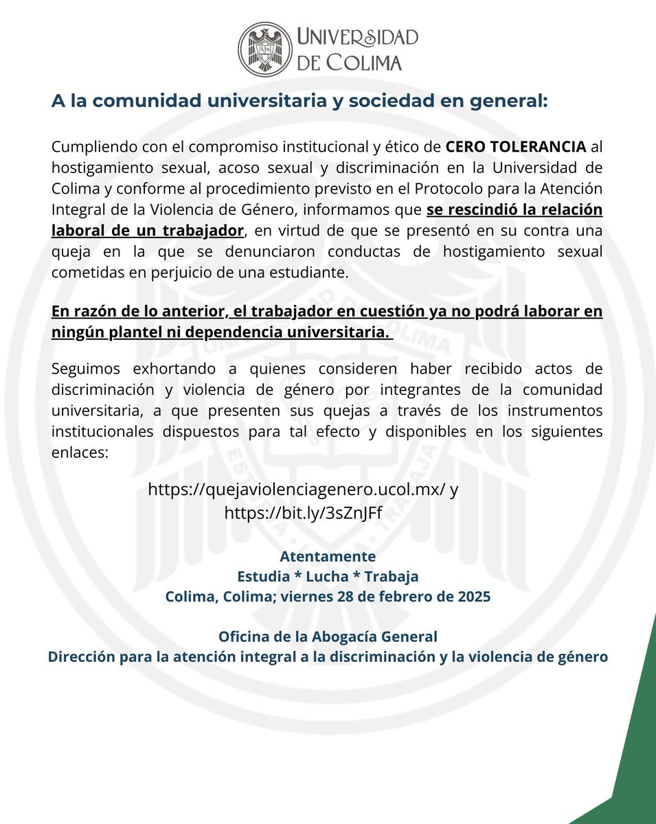 A la comunidad universitaria y sociedad en general: 

#ComunicadosUdeC