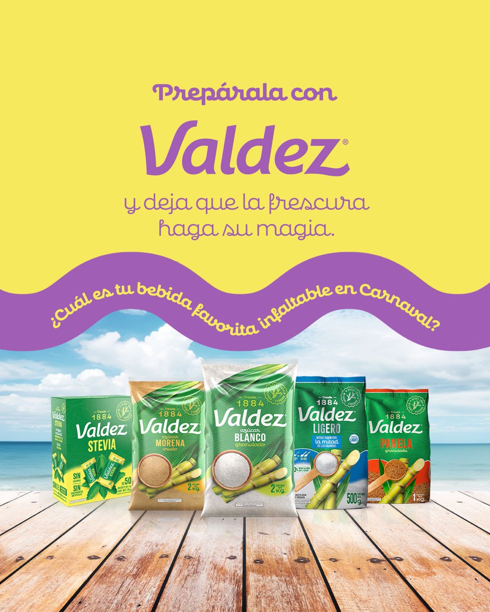 Carnaval es sol, fiesta y momentos inolvidables. ☀️​

​👉🏻Desde jugos tropicales hasta limonadas con panela, no olvides darle ese toque especial con Valdez y siente la verdadera esencia de estas fiestas.​

#Valdez #SteviaValdez #Carnaval ​
#BebidasRefrescantes #Sol