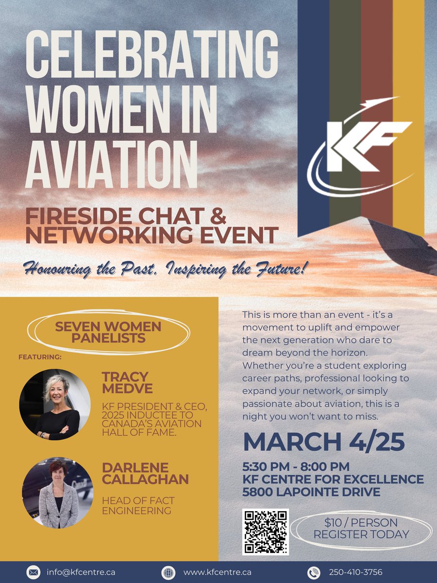 Happy Women in Aviation Week! ✈️ The KF Centre for Excellence is proud to host the Women in Aviation Fireside Chat &amp; Networking Event on Tuesday, March 4th — register now to make sure you don’t miss it! eventbrite.ca/e/celebrating-…