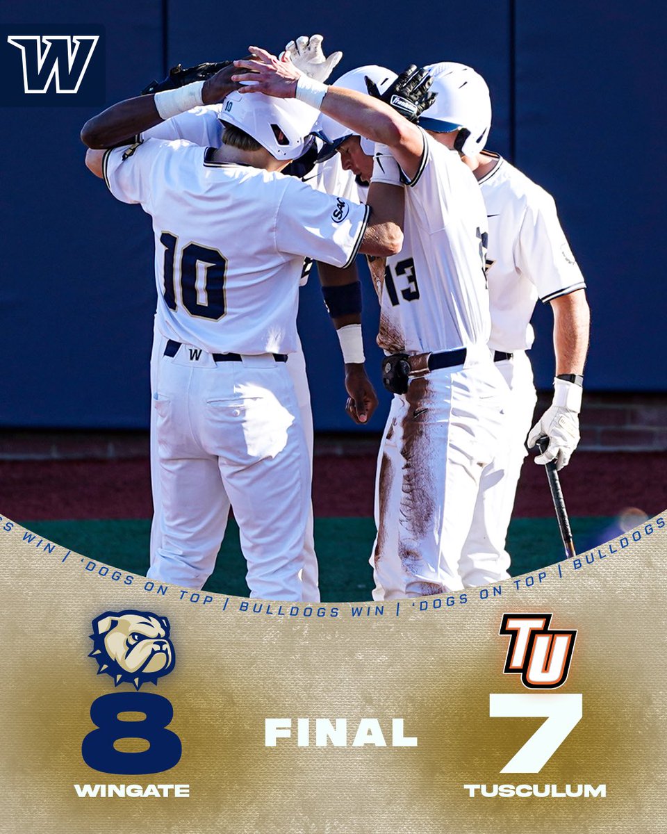 Wingate Bulldogs (@wu_bulldogs) on Twitter photo BULLDOGS WIN!!!!!
<a href="/WingateBaseball/">Wingate Baseball</a> scores 2 in the 9th to take game 1 of the 3-game SAC series against Tusculum!
Hoffman homered & drove in 4; Harris drew the bases-loaded walk in the 9th to win it
#OneDog BULLDOGS WIN!!!!!
<a href="/WingateBaseball/">Wingate Baseball</a> scores 2 in the 9th to take game 1 of the 3-game SAC series against Tusculum!
Hoffman homered & drove in 4; Harris drew the bases-loaded walk in the 9th to win it
#OneDog