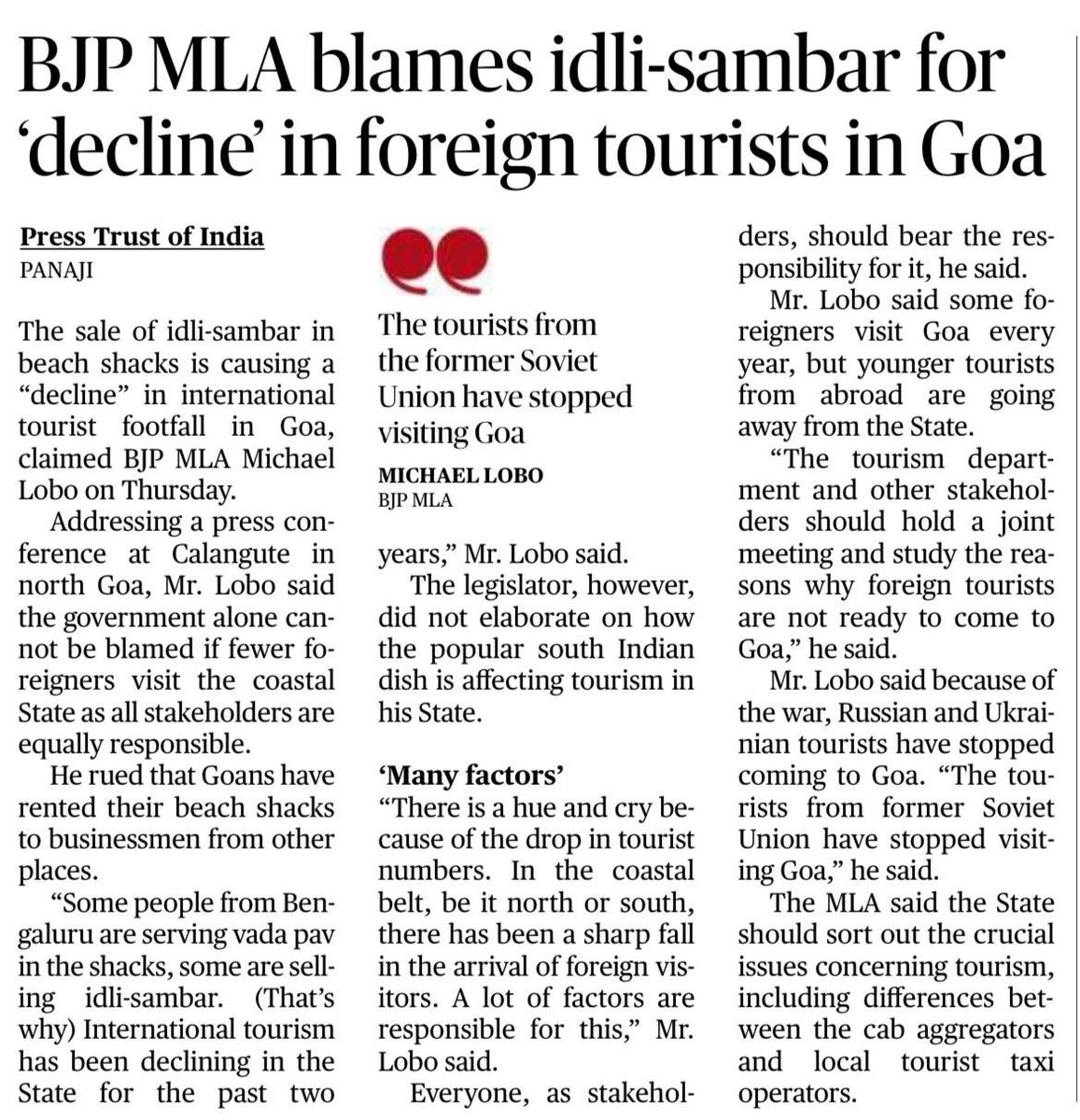 Tamil Nadu is resisting Hindi imposition, and Goa is resisting idli-sambar imposition.