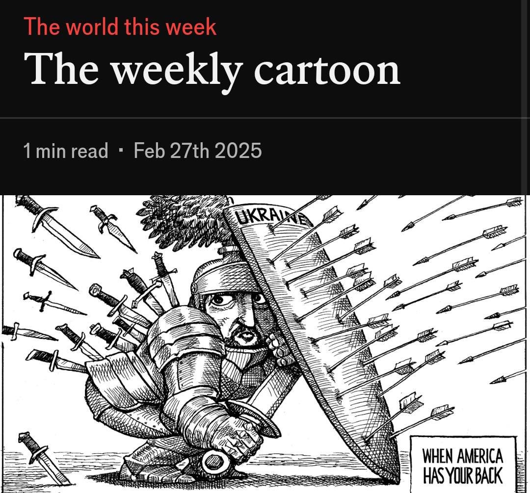 clashreport's tweet photo. Weekly cartoon by The Economist:

"When America has your back" https://t.co/uoyKRBWOau