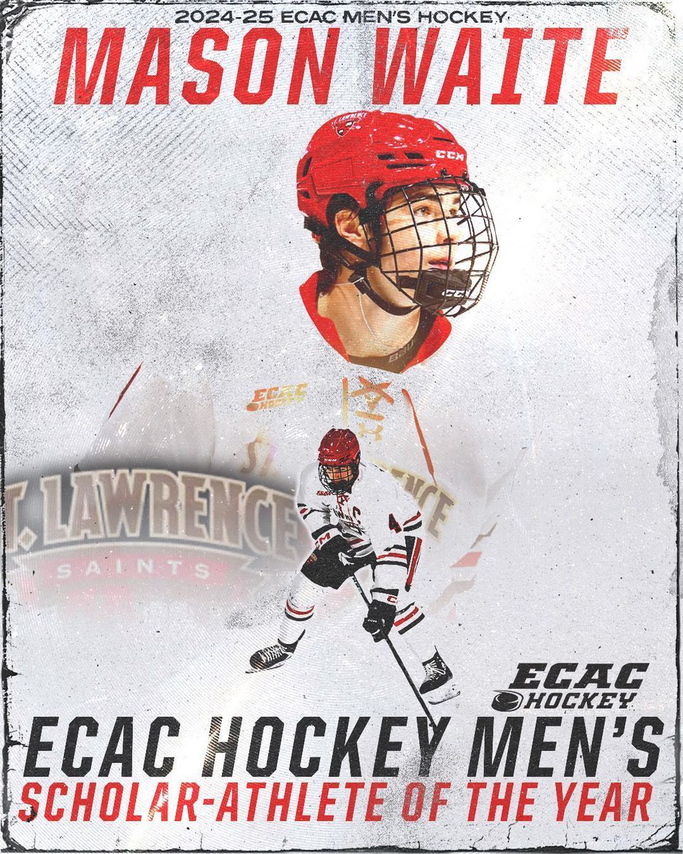 Mason Waite (@skatingsaints) is your 2024-25 #ECACHockey Men's Scholar-Athlete of the Year!

The senior defenseman and captain for the Saints has excelled both on the ice and in the classroom this season and is stellar representative of #ECACHockey student-athletes.
