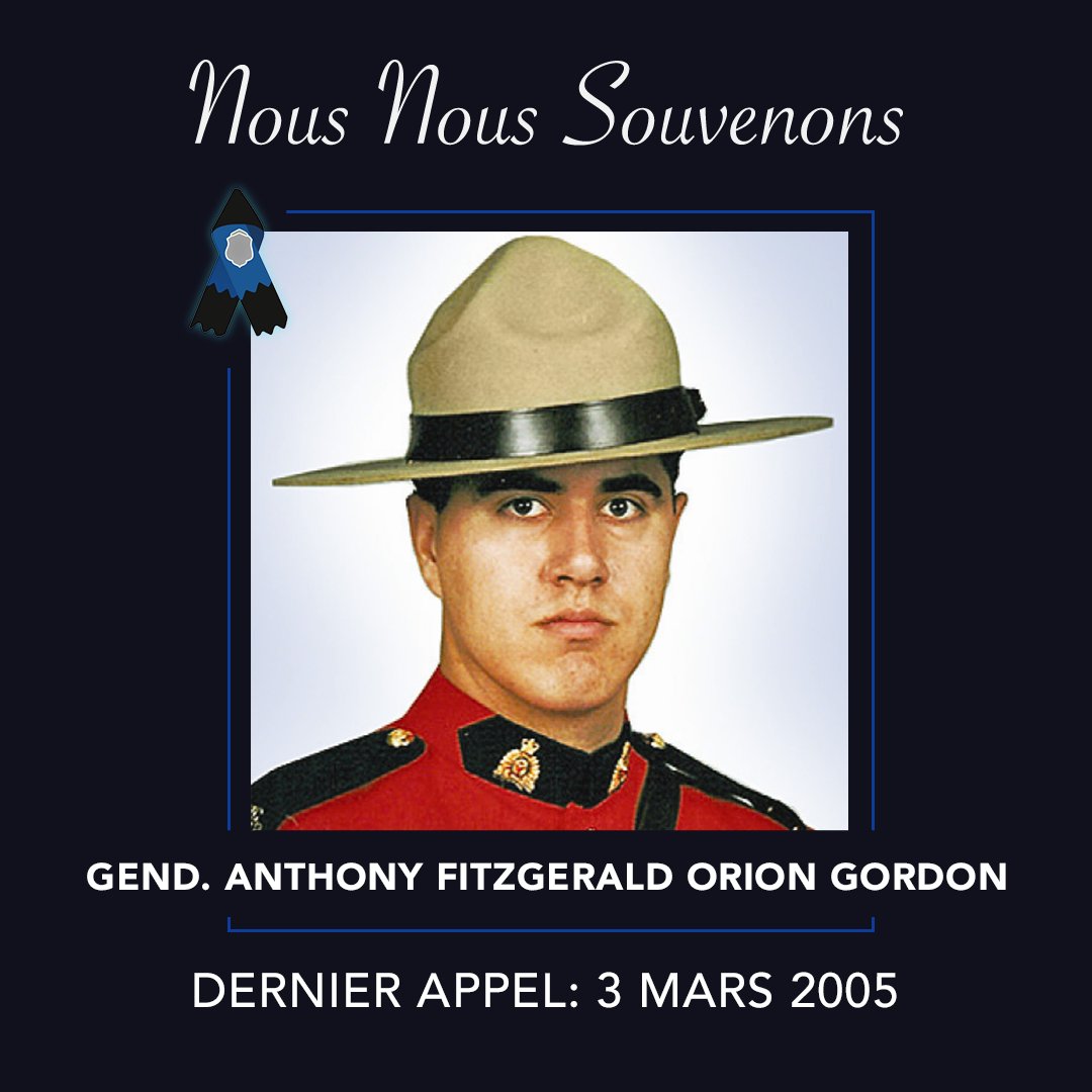 We remember Cst. Anthony Fitzgerald Orion Gordon, who was shot and killed on duty during the Mayerthorpe tragedy, near Mayerthorpe, Alberta, on March 3, 2005. #RCMPNeverForget
---
Nous nous souvenons du gend. Anthony Fitzgerald Orion Gordon qui a été tué par balle dans l’exercice