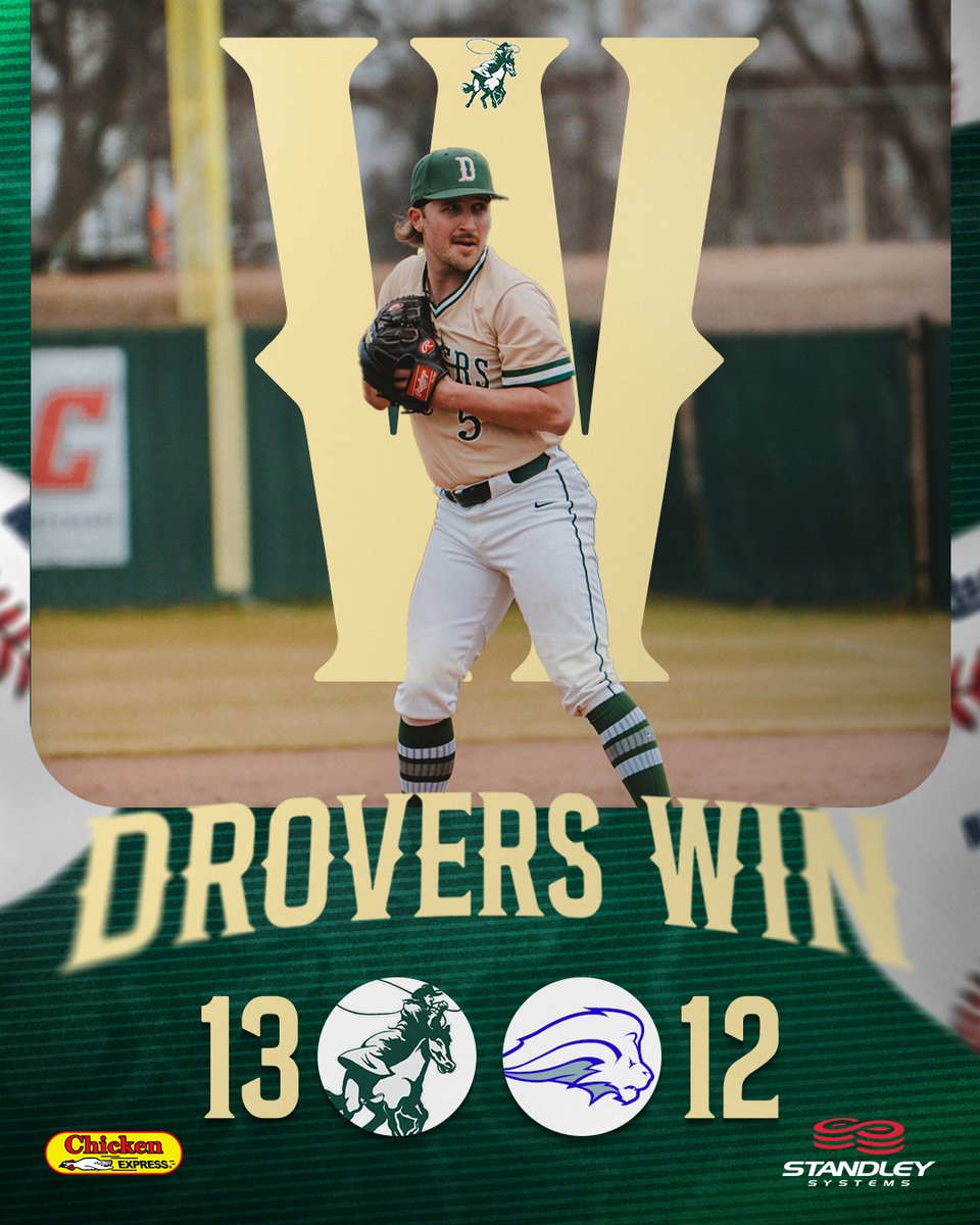 2⃣ touchdowns and a missed extra point give the Drovers the win in the series opener‼️

Ortiz: 3-4, HR, 4R, 2RBI
Hansen: 3-4, 2B, 2BB, 2RBI
Martinez: 3-6, 2B, 3RBI
McDowall: 2-2, 2 2B, 3BB
Ninness: 3-5, 2R

#DroverDUB x #DroverNation🐎