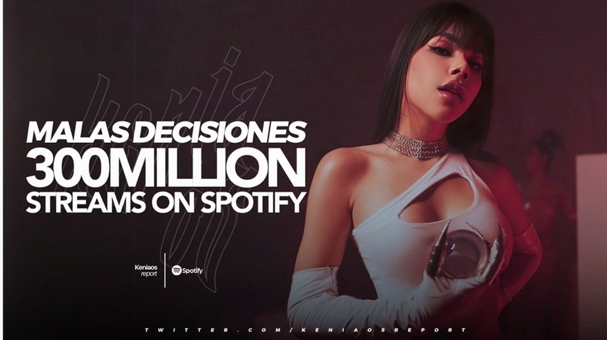 “Malas Decisiones” de @KeniaOS ha superado los 300 MILLONES de streams en Spotify, es su canción #1 en lograrlo.