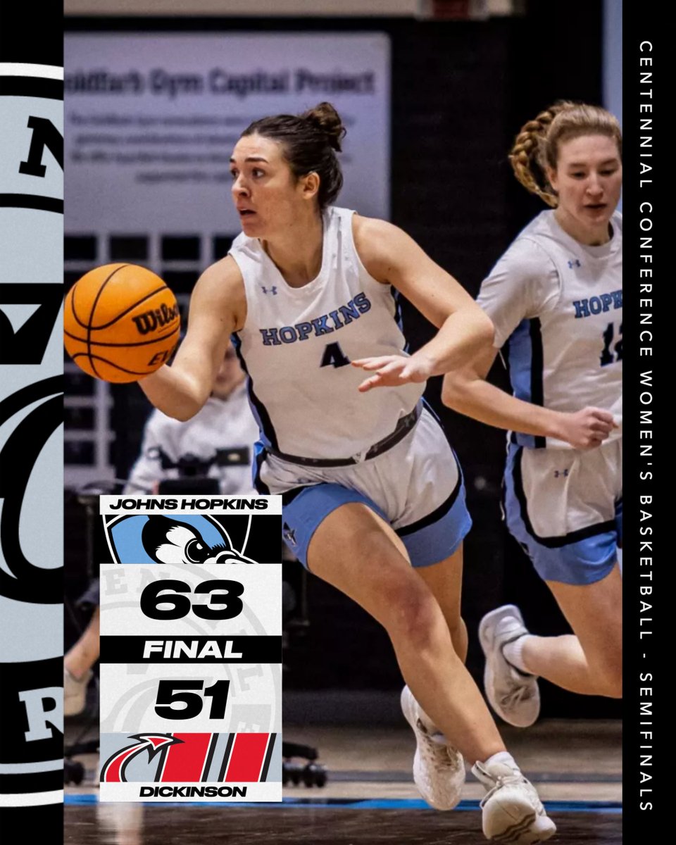 WBB | FINAL 

#1 <a href="/JHUwbb/">Johns Hopkins Women’s Basketball</a> defeats #4 Dickinson 63-51

Macie Feldman w/ game-high 19 points

The Blue Jays advance to Sunday’s #CentConf championship, will meet the winner of the Gettysburg/Washington College matchup

 #CCwbb #d3hoops