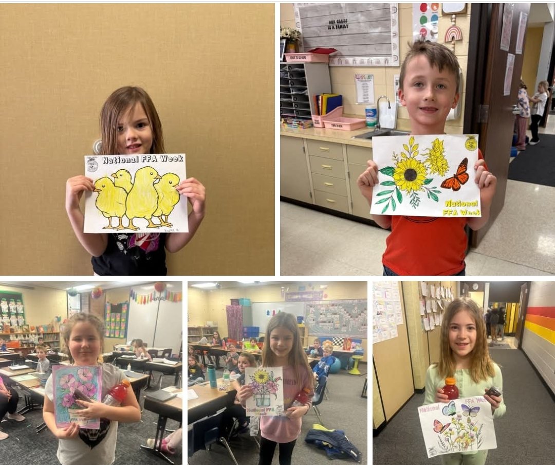 Congratulations to our FFA week coloring contest winners! 
K-Karlee
1st-Hudsyn
2nd-Parker
3rd-Charlee
4th-Ella