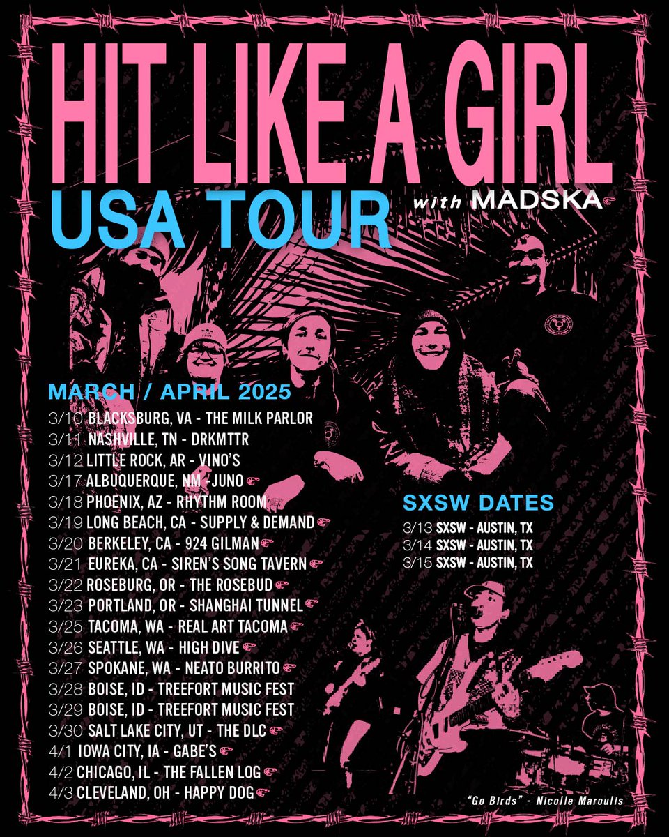 Hit Like a Girl (@hlagband) on Twitter photo We leave in about a week for this big ol' tour :) 
We're looking for someone to let us (4 people) crash in Phoenix, Long Beach, Chico or Redding CA, Portland on the 24th, Spokane, and Salt Lake City. Please help!! We leave in about a week for this big ol' tour :) 
We're looking for someone to let us (4 people) crash in Phoenix, Long Beach, Chico or Redding CA, Portland on the 24th, Spokane, and Salt Lake City. Please help!!