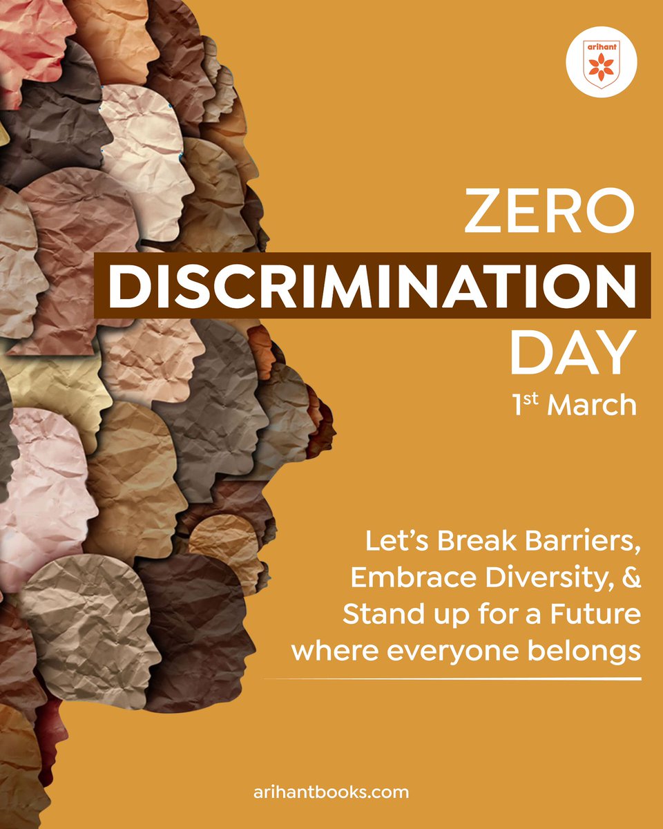 arihantpub's tweet image. Let's break barriers, embrace diversity, and stand up for a future where everyone belongs. Celebrate Zero Discrimination Day on 1st March!  

#ZeroDiscriminationDay #EmbraceDiversity #BreakBarriers #InclusionMatters #StandForEquality
