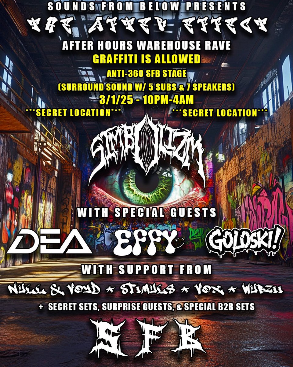 TOMORROW - We are hosting a very special afters, with surround sound, graffiti allowed, and some VERY SPECIAL GUESTS 🤭👀 
Pull up. Bring your paint, come vibe. 

Flow arts are encouraged, fire flow is allowed. + 420 friendly. 
⬇️🤭🔗
linktr.ee/soundsfrombelow