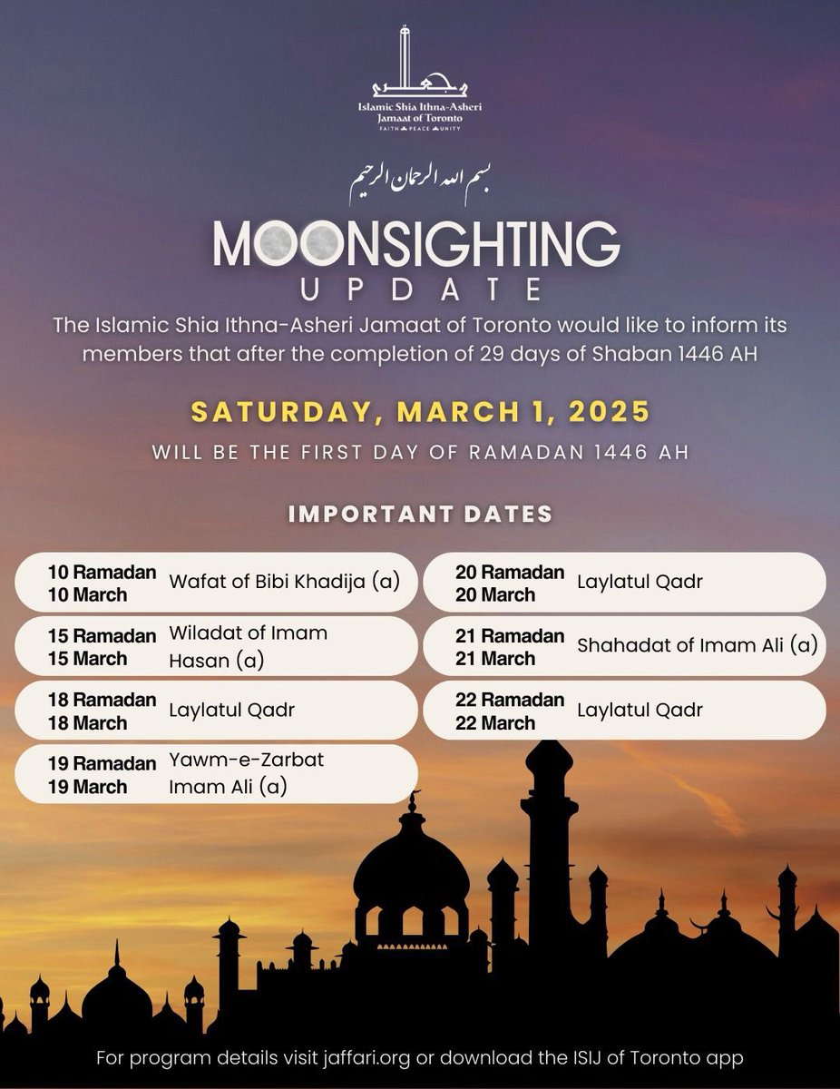 Moon sighting update 🌙 The first day of the holy month of Ramadhan 1446 AH is Saturday March 1, 2025. #Ramadan #RamadanMubarak