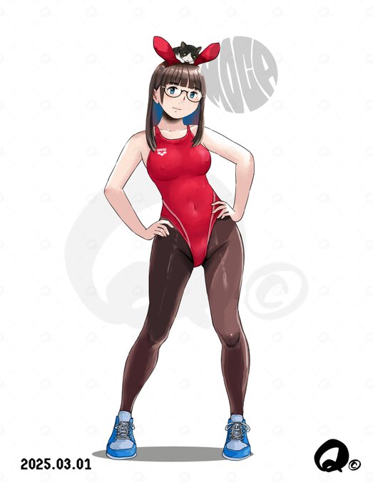 3月もヨロシク
赤の競泳水着❤️黒タイツはマストのモカちゃん 