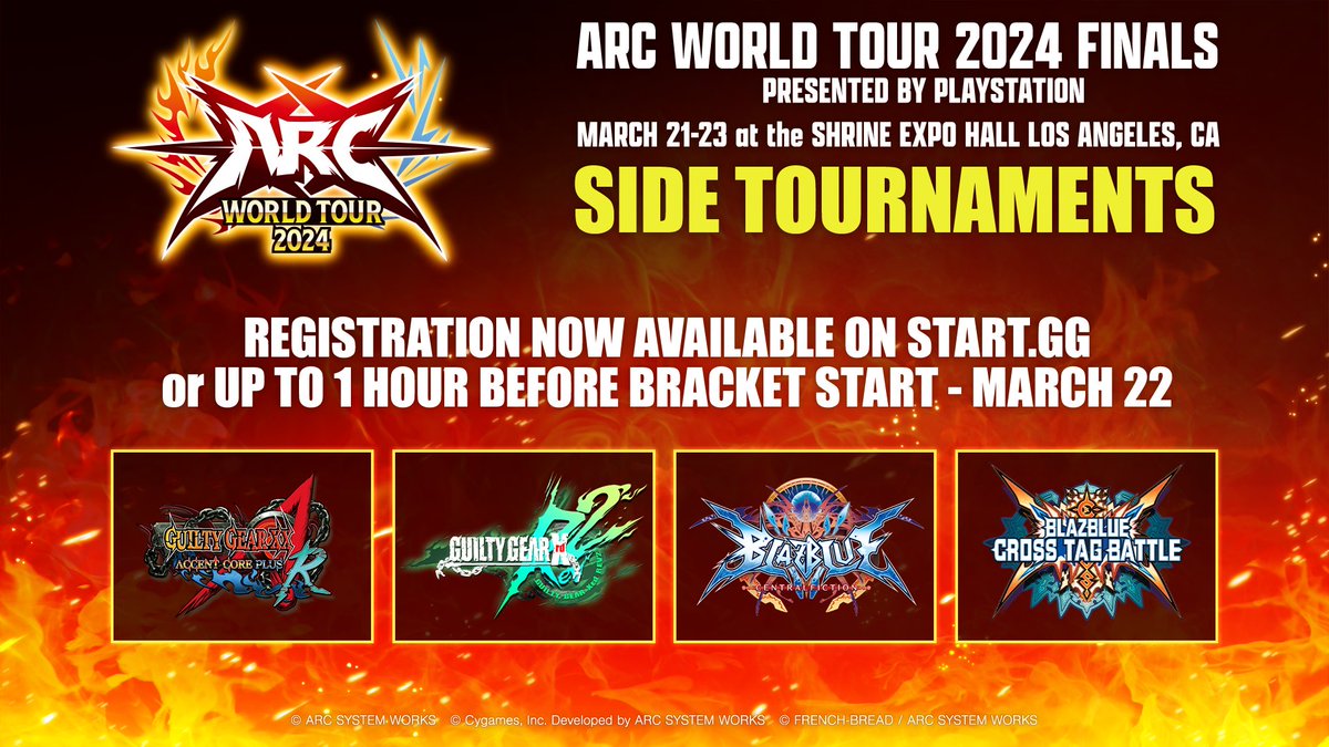 🔊 SIDE TOURNAMENTS NOW AVAILABLE FOR PRE-REGISTRATION

Interested in participating in our side tournaments at #AWT2024?
You can now pre-register on the Arc World Tour Finals 2024 tournament page! 🔥

If you have an LCQ ticket, you can add side tournaments to your current ticket!