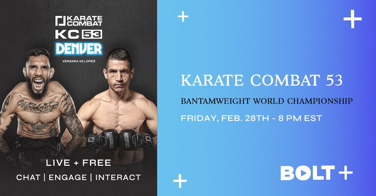 boltplus's tweet photo. 🚨 IT’S FIGHT NIGHT - LIVE NOW! 🚨

We are LIVE for Karate Combat 53: Vergara 🆚 Lopez 

🥋 World Championship on the line

🔥 Heavyweight co-main event

🎥 Streaming LIVE & FREE on Bolt+

📲 Tune in now! → https://t.co/2wloQ1Drko 

#KC53 #KarateCombat #LiveAndFree #BoltPlus #FightNight 
@karatecombat