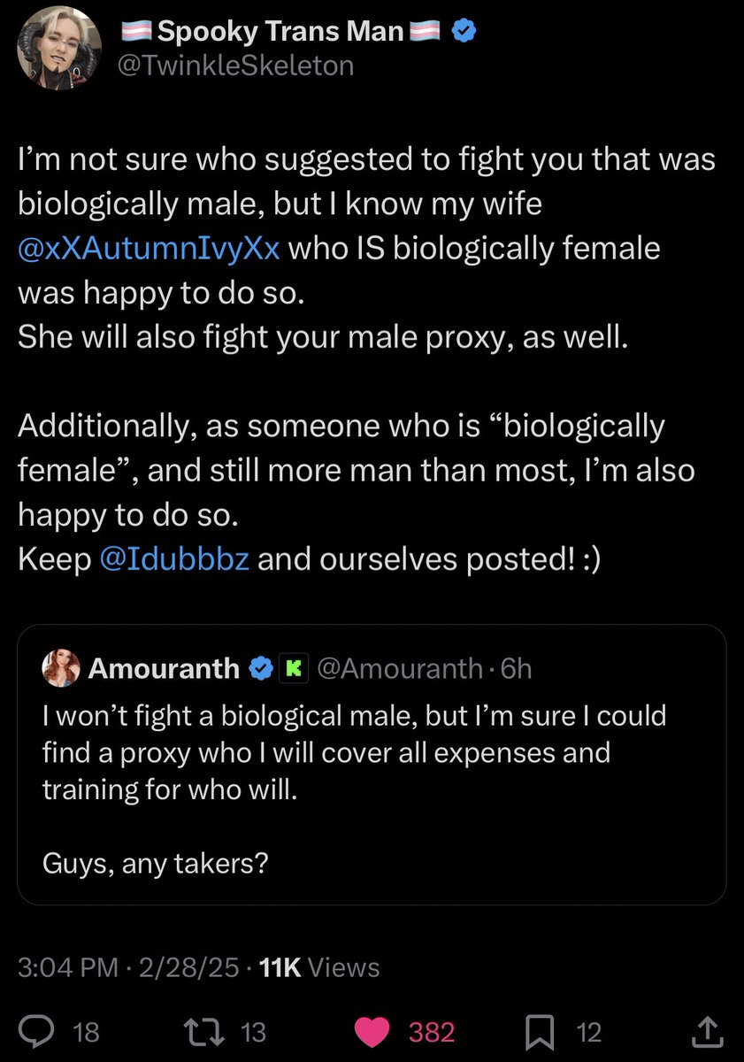 The Mad Witch (<a href="/TwinkleSkeleton/">🦇Spooky Incubus🦇</a>) has called out Amouranth (<a href="/Amouranth/">Amouranth</a>) to fight on CC3, and suggested Autumn Ivy (<a href="/xXAutumnIvyXx/">Autumn Ivy - Too Many Games June 27th ✈️</a>) to fight Amo’s “male proxy!”

How do y’all see this match ending?

[<a href="/TheCreatorClash/">Creator Clash</a>]