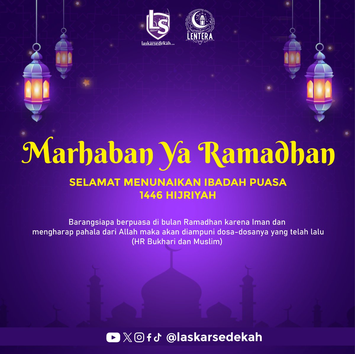 Marhaban Yaa Ramadhan

Sahabat fillah, Ramadhan tiba. Kini saatnya perbanyak amal ibadah yang nilainya berlipat dan penuh berkah. Semoga Allah Subhanahu Wa Ta'ala berikan kemudahan kita untuk terus berbagi juga beramal baik dibulan Ramadhan. Selamat menunaikan ibadah Puasa 1446 H