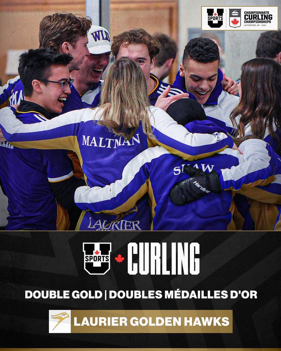 A golden sweep! 🏆🥌

Laurier takes gold in both the 2025 U SPORTS Men’s and Women’s Curling Championships. This is just the 4th time in history a program has completed the double gold! 

Deux médailles d'or ! 🏆🥌

<a href="/WLUAthletics/">Laurier Golden Hawks</a> remporte l’or aux Championnats de curling masculin