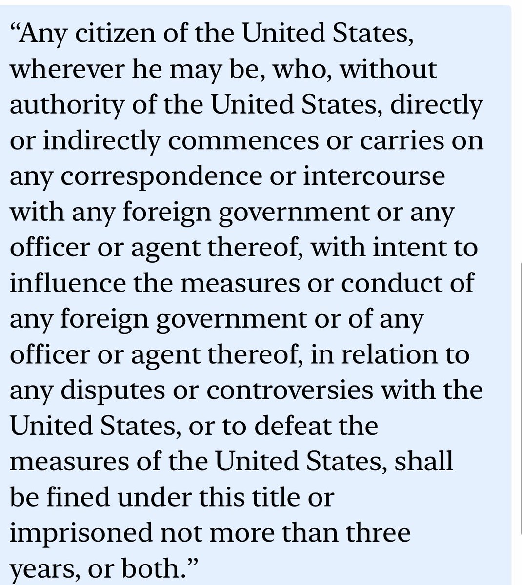 <a href="/KeenanPeachy/">Peachy Keenan</a> 18 U.S.C. § 953 Logan Act for Susan Rice would be perfect. Just be sure it includes the prison time for 3 years.