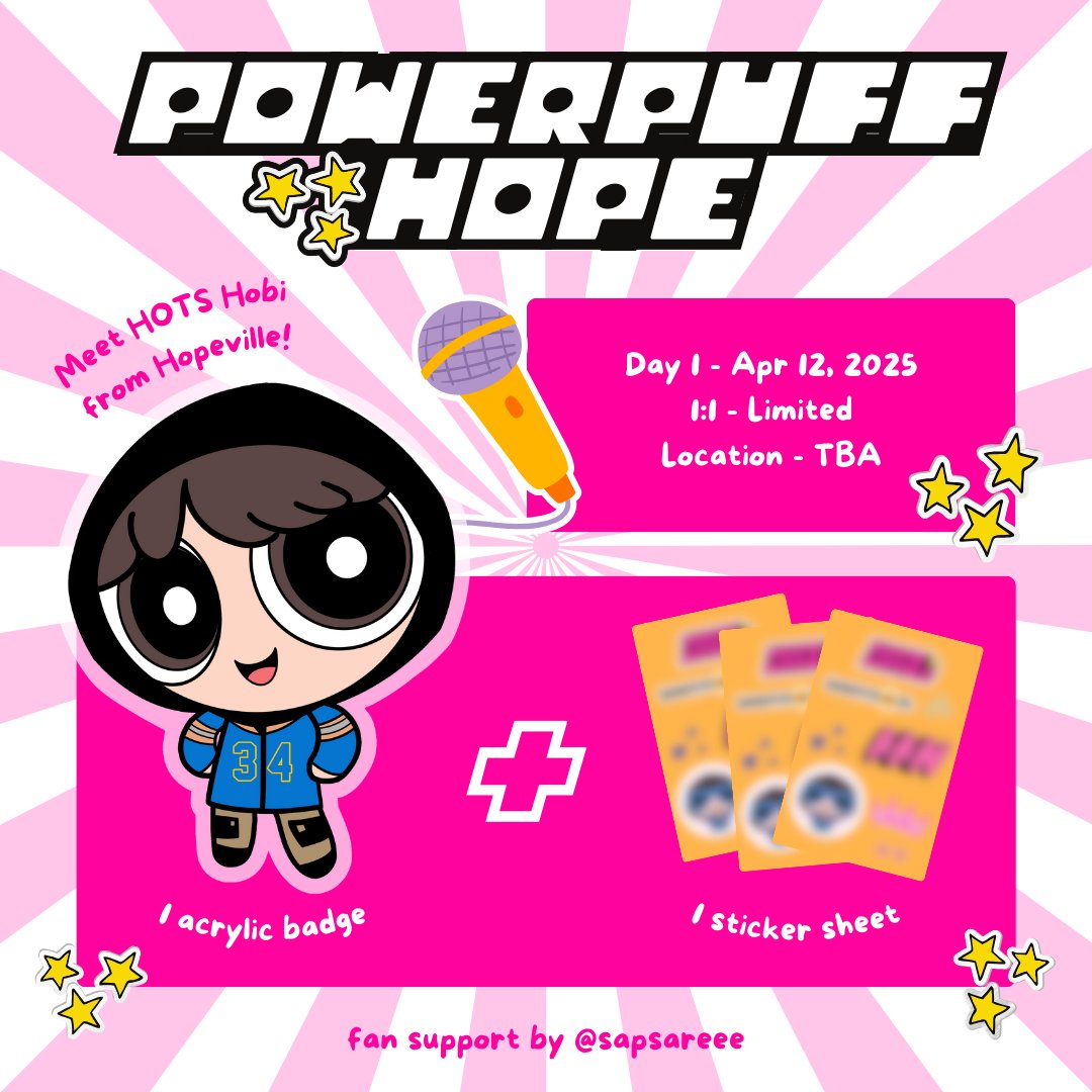 ⋆⋆⋆ powerpuff hope ⋆⋆⋆
a hots manila fan support project by <a href="/sapsareee/">jack is cr yuwu vol 3</a>

— like &amp; rt, mbf (let's be moots!)
— 1:1 (very limited qty)
— loc: sm moa arena, day 1
— time: tba
— open for trades &amp; donations

#HOPE_ON_THE_STAGE_TOUR_MANILA