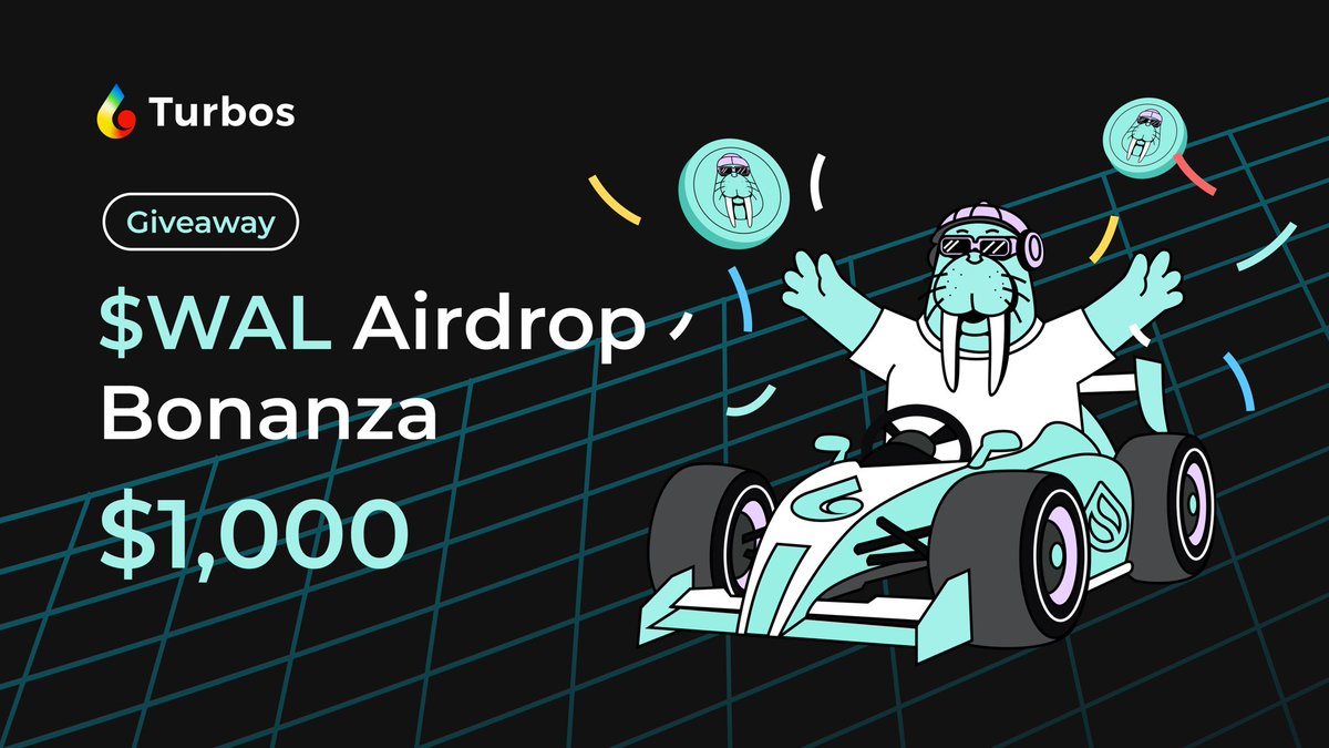 Turbos Finance (@turbos_finance) on Twitter photo The countdown to <a href="/WalrusProtocol/">Walrus 🦭/acc</a> $WAL TGE has begun, and we're diving into the festivities with a community giveaway🎉
🎁 $1000 in $WAL for 50 lucky winners
To enter:
✅Follow <a href="/Turbos_finance/">Turbos Finance</a>
✅ Like & RT this post
✅ Swap token or LP on app.turbos.finance
✅ The countdown to <a href="/WalrusProtocol/">Walrus 🦭/acc</a> $WAL TGE has begun, and we're diving into the festivities with a community giveaway🎉
🎁 $1000 in $WAL for 50 lucky winners
To enter:
✅Follow <a href="/Turbos_finance/">Turbos Finance</a>
✅ Like & RT this post
✅ Swap token or LP on app.turbos.finance
✅