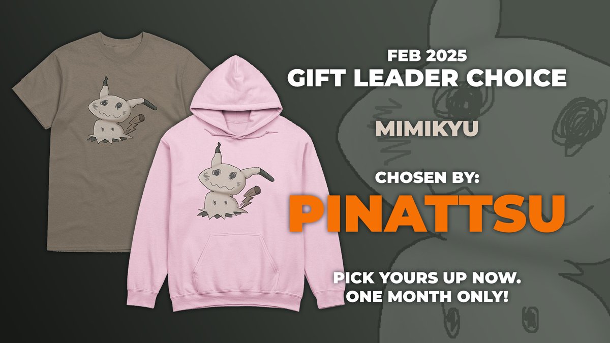 Our highest gifter of subs get to choose what Pictionary art goes on our merch for a month, and this month Mimikyu was chosen!

On the store until the end of March only.

SHIRT: shinydex-shop.fourthwall.com/en-gbp/product…

HOODIE: shinydex-shop.fourthwall.com/en-gbp/product…