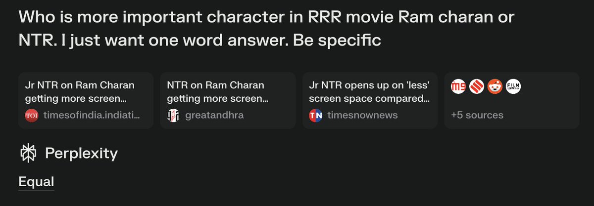 MrBob43206575's tweet photo. AI ki kuda telusu RRR main hero. Gemini ayte peak💀
#RRR #NTR #RamCharan𓃵 https://t.co/GEdtQNis1v
