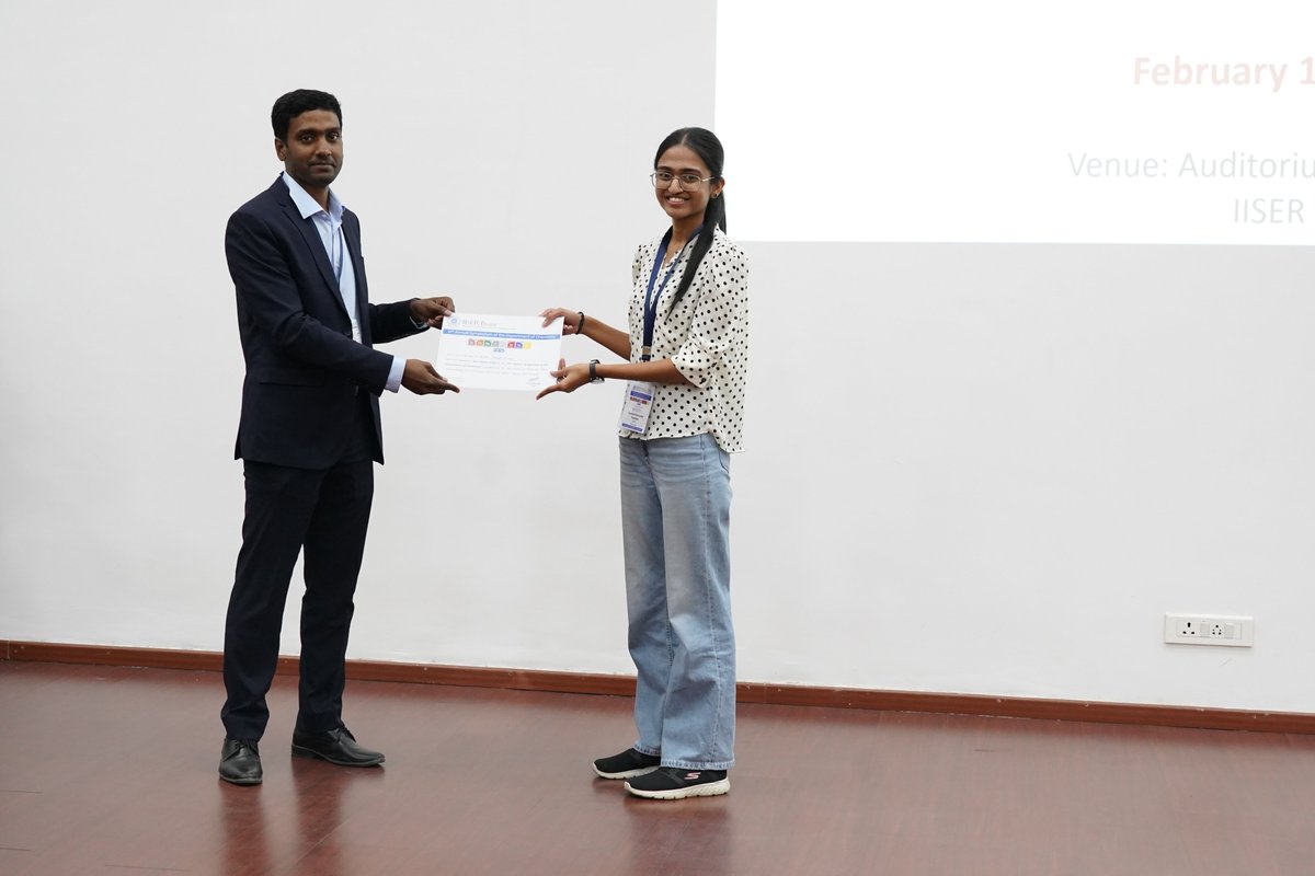 Functional Materials Laboratory (FML), IISERB (@fmlgroupiiserb) on Twitter photo We are delighted to share thatĀ Ms. <a href="/luvani_khushi/">Khushi Luvani</a> receivedĀ the 'Best Poster Prize'Ā atĀ InTeRaCTiONS-2025 (IXth Annual Symposium of the Dept of Chemistry)Ā held atĀ IISER BhopalĀ on February 14-15, 2025!
Congratulations Khushi! šWe wish you more laurels ahead! š
<a href="/abhijitiiserb/">Abhijit Patra</a> We are delighted to share thatĀ Ms. <a href="/luvani_khushi/">Khushi Luvani</a> receivedĀ the 'Best Poster Prize'Ā atĀ InTeRaCTiONS-2025 (IXth Annual Symposium of the Dept of Chemistry)Ā held atĀ IISER BhopalĀ on February 14-15, 2025!
Congratulations Khushi! šWe wish you more laurels ahead! š
<a href="/abhijitiiserb/">Abhijit Patra</a>
