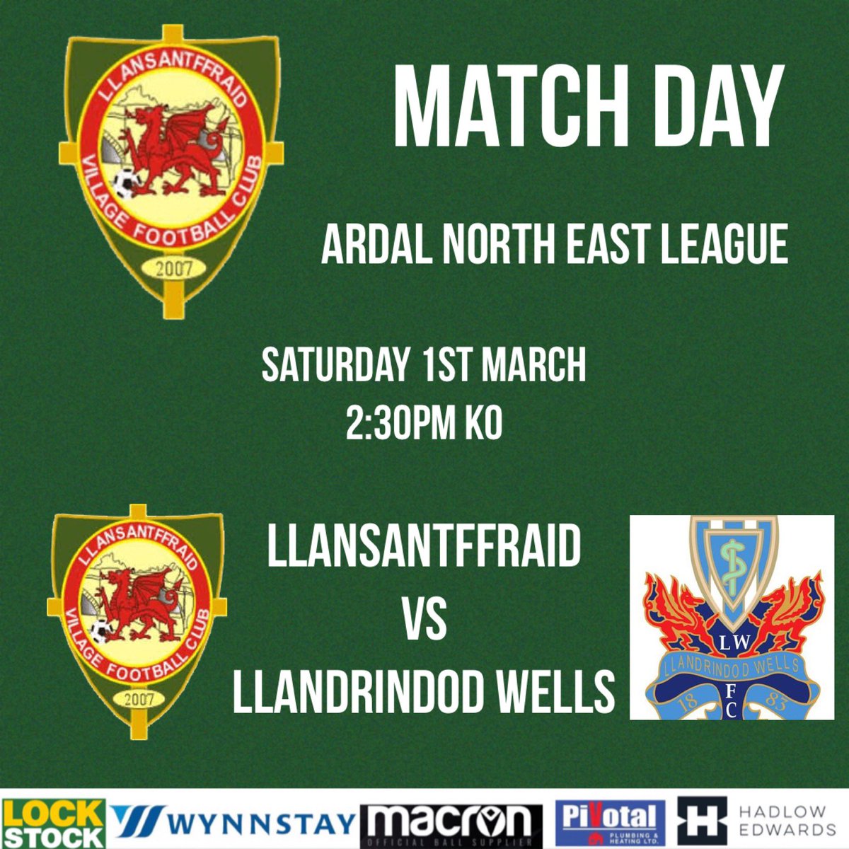 Llansantffraid FC (@st_ffraidfc) on Twitter photo 🟢⚽️ MATCH DAY ⚽️🟢
Llansantffraid vs Llandrindod Wells
2:30pm KO
Come along and show the lads some support! Cash only at the gate. £5 adults, £3 seniors and children are FREE <a href="/LlandrindodAFC/">Llandrindod Wells FC</a> 🟢⚽️ MATCH DAY ⚽️🟢
Llansantffraid vs Llandrindod Wells
2:30pm KO
Come along and show the lads some support! Cash only at the gate. £5 adults, £3 seniors and children are FREE <a href="/LlandrindodAFC/">Llandrindod Wells FC</a>